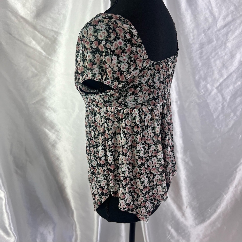 🖤RSQ Girl’s Black Mesh Floral Asymmetrical Hem Babydoll Blouse – Size XL, NWT - Picture 6 of 9